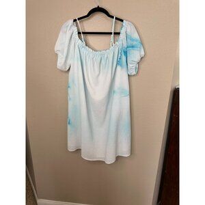 Forever 21 Womens Blue Dress 2x off shoulder‎ short sleeve mini polyester plus